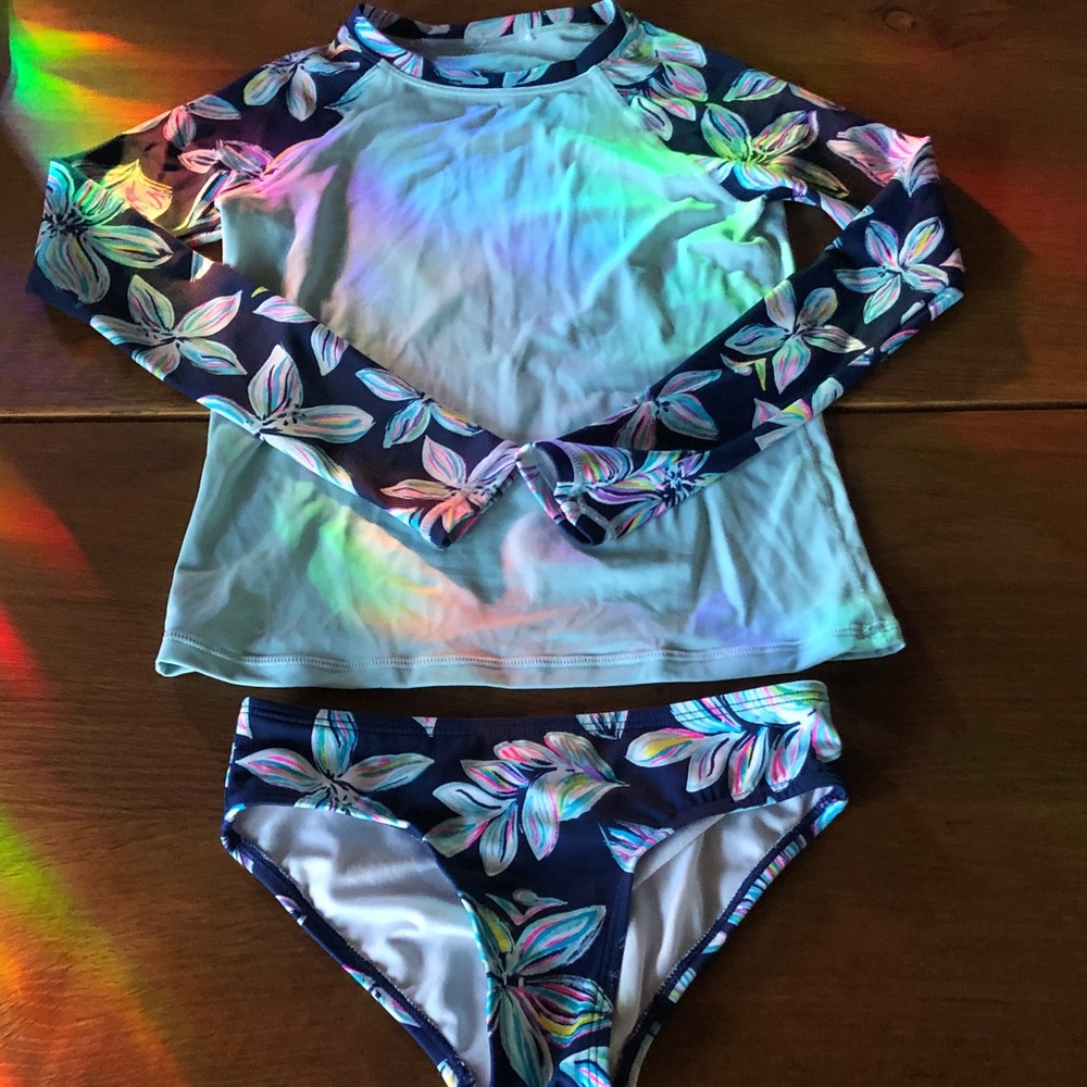 Kanu Surf Girls' Long Sleeve Rashguard UPF 50+ Two Piece Swim Set